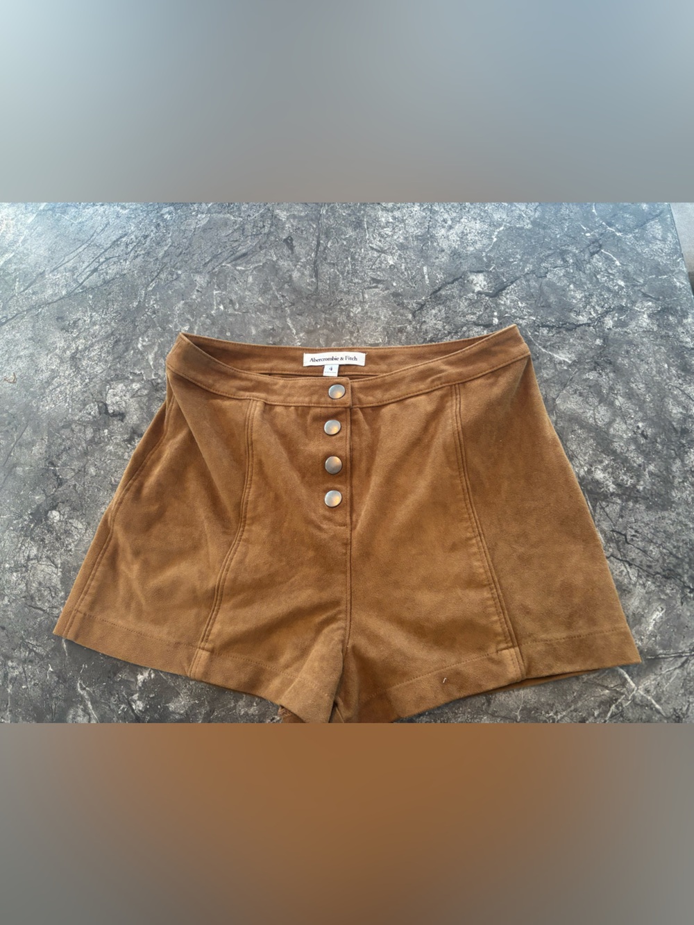 Abercrombie & Fitch Suede-Look High Waist Button Front Shorts - Brown
